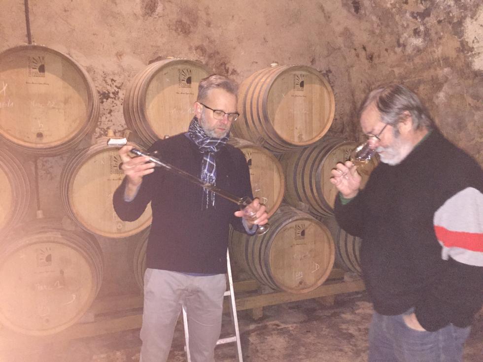 Henri Caillez with Laurent Vanpoperinghe tasting vins clairs 2017 